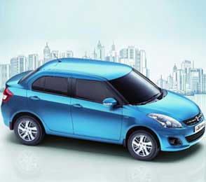 Blue sedan car illustration with a city skyline in the background representing Udaipur car rental services